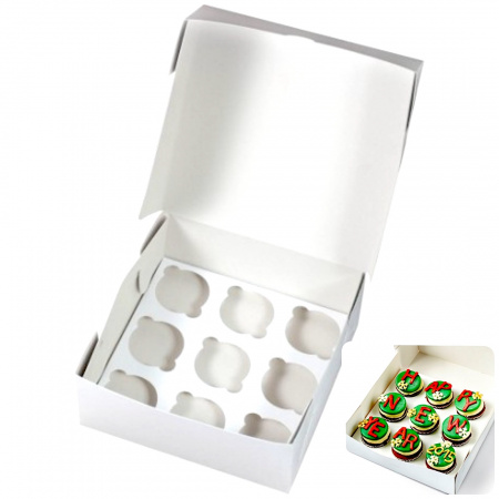 Коробка для 9 капкейков 25•25•11 см Белая (самосборная) | упак. 5-50 шт