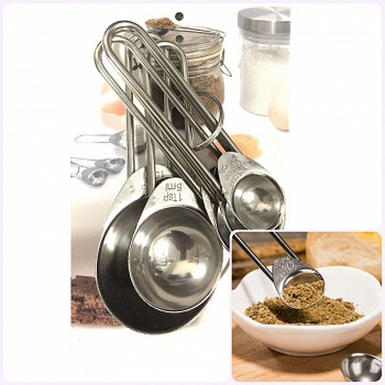 Мерные ложки набор 5 шт из нержавеющей стали для жидких и сухих продуктов 0.75-15 г/мл