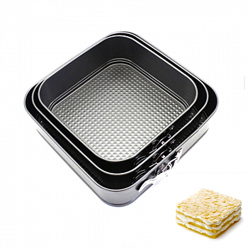 Форма для выпечки металлическая разъёмная антипригарная | Квадрат набор 3 шт: 20 - 28 см, высота 7 см