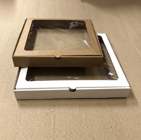 Коробка с окном 20•20•3 см Белая Эконом (гфрк, сборная)